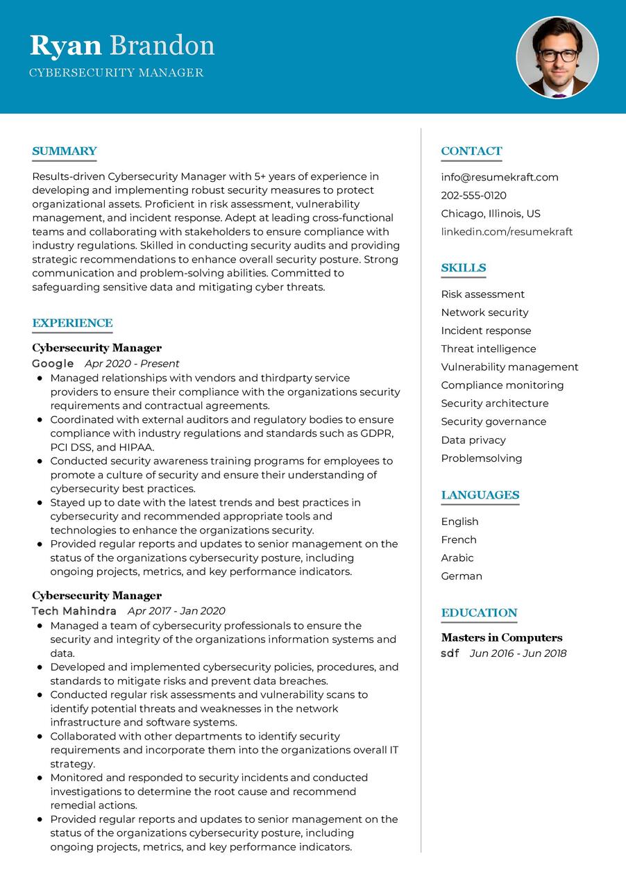 Cybersecurity Manager Resume Sample in 2024 - ResumeKraft