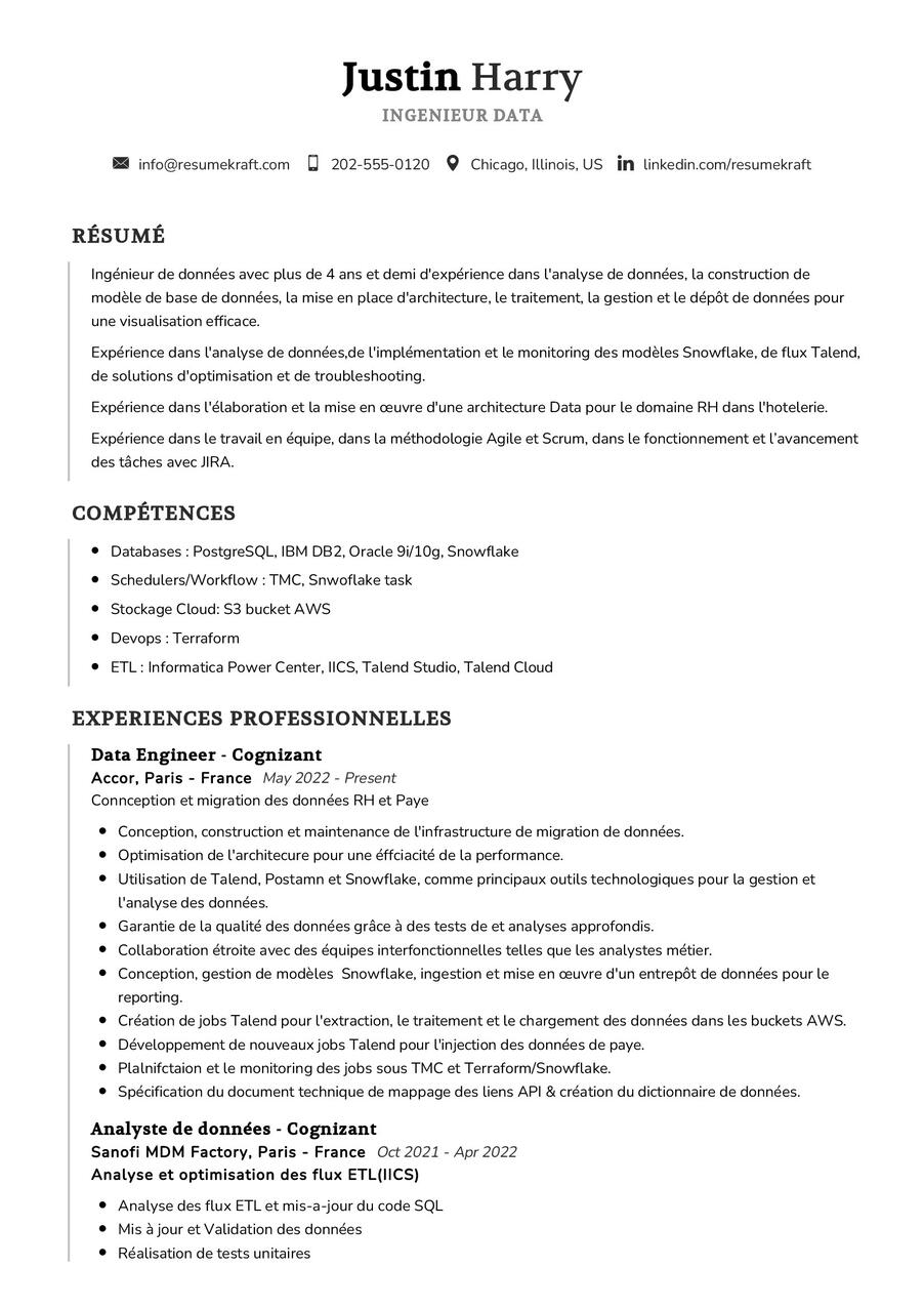 Data Engineer CV Example