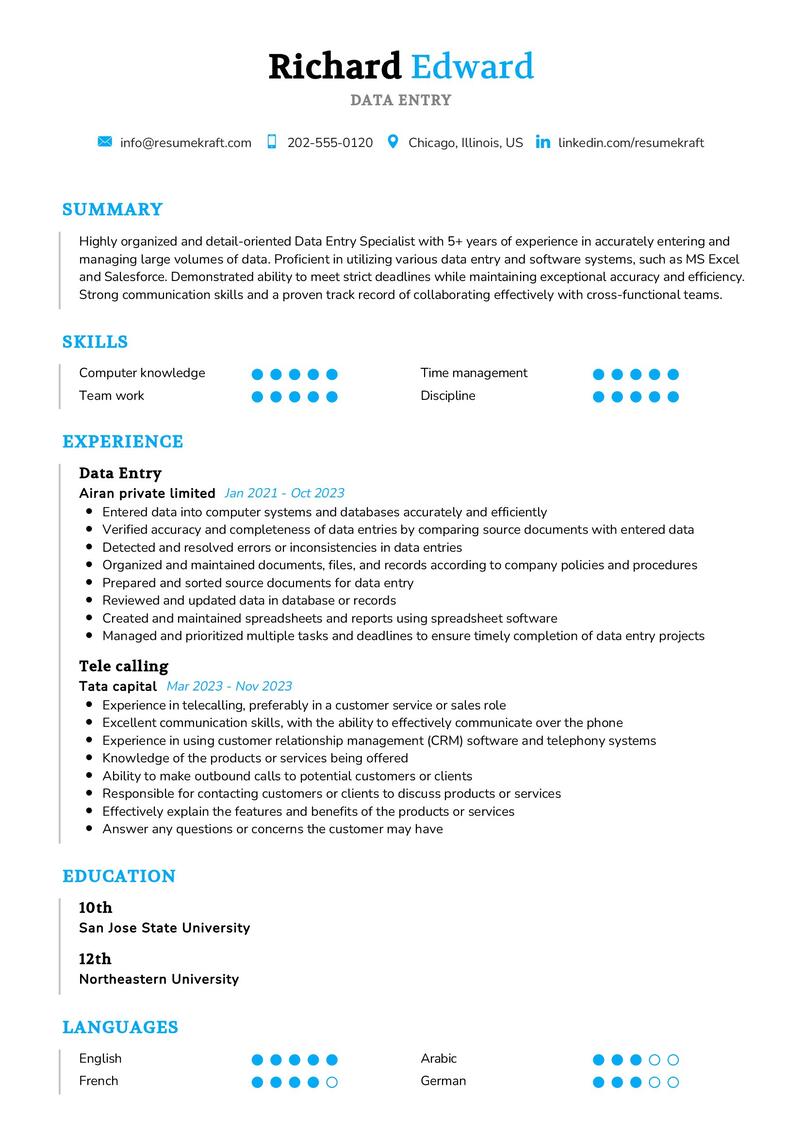 Data Entry Resume Sample in 2024 - ResumeKraft