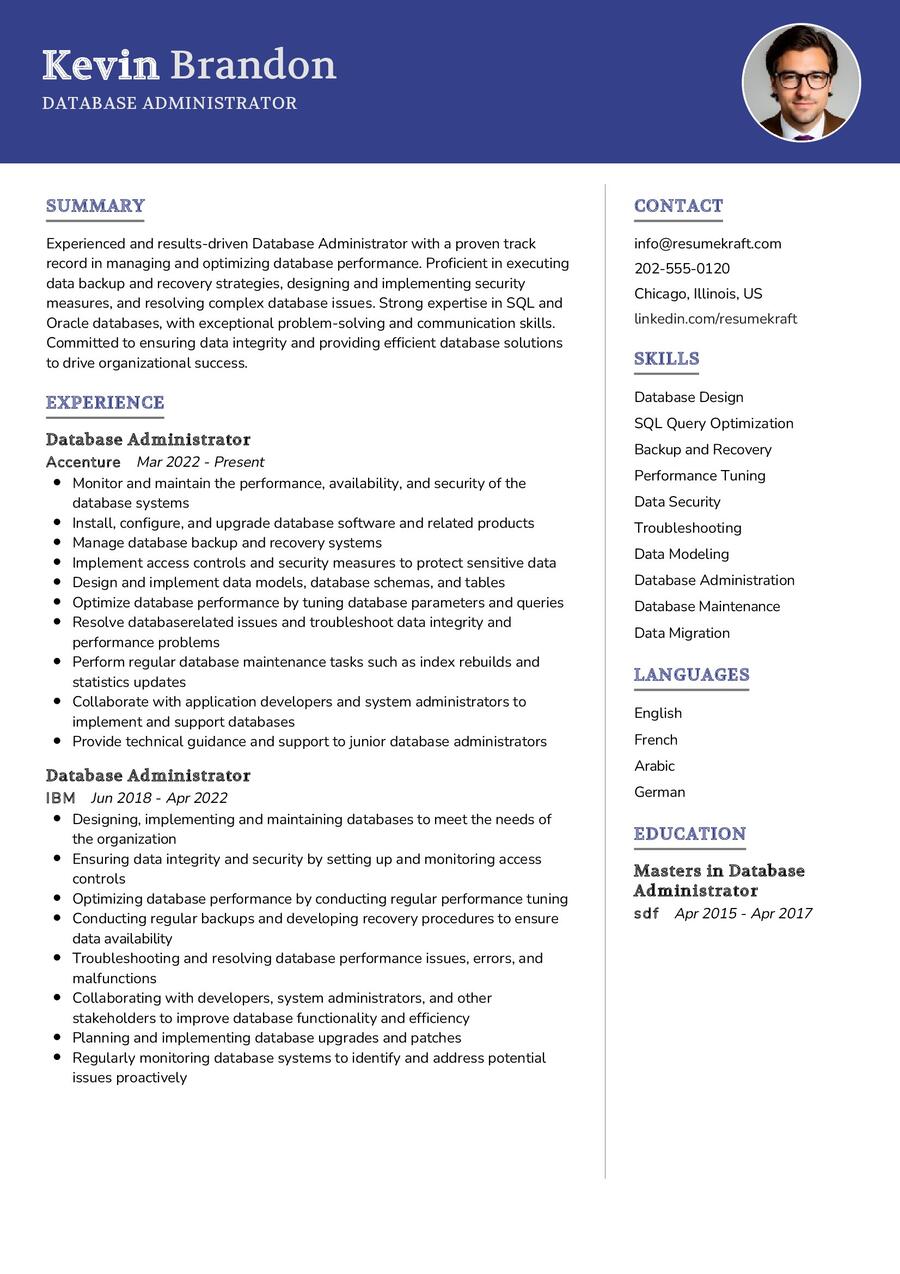 Database administrator resume sample in 2025 resumekraft