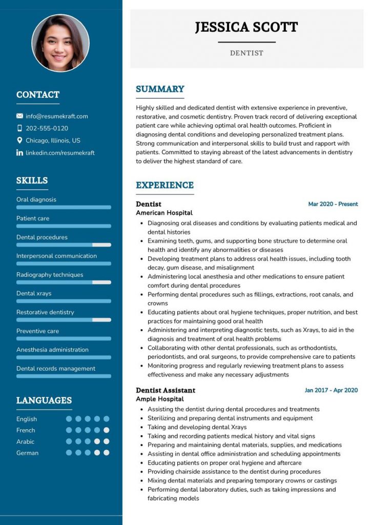 2200 Professional Resume Samples In 2024 ResumeKraft   Dentist Resume Sample 724x1024 