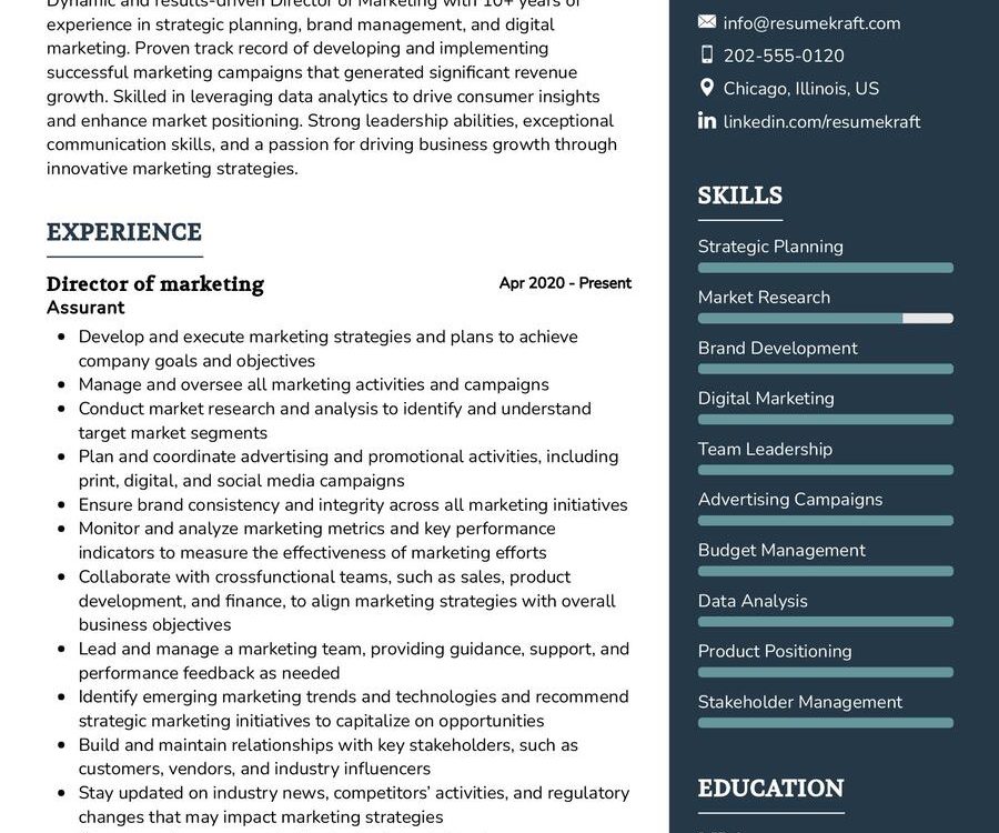 Director Of Marketing Resume Sample