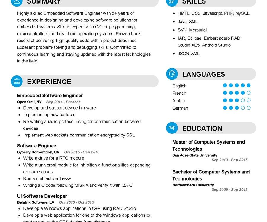 Embedded Software Engineer CV Sample in 2024 - ResumeKraft