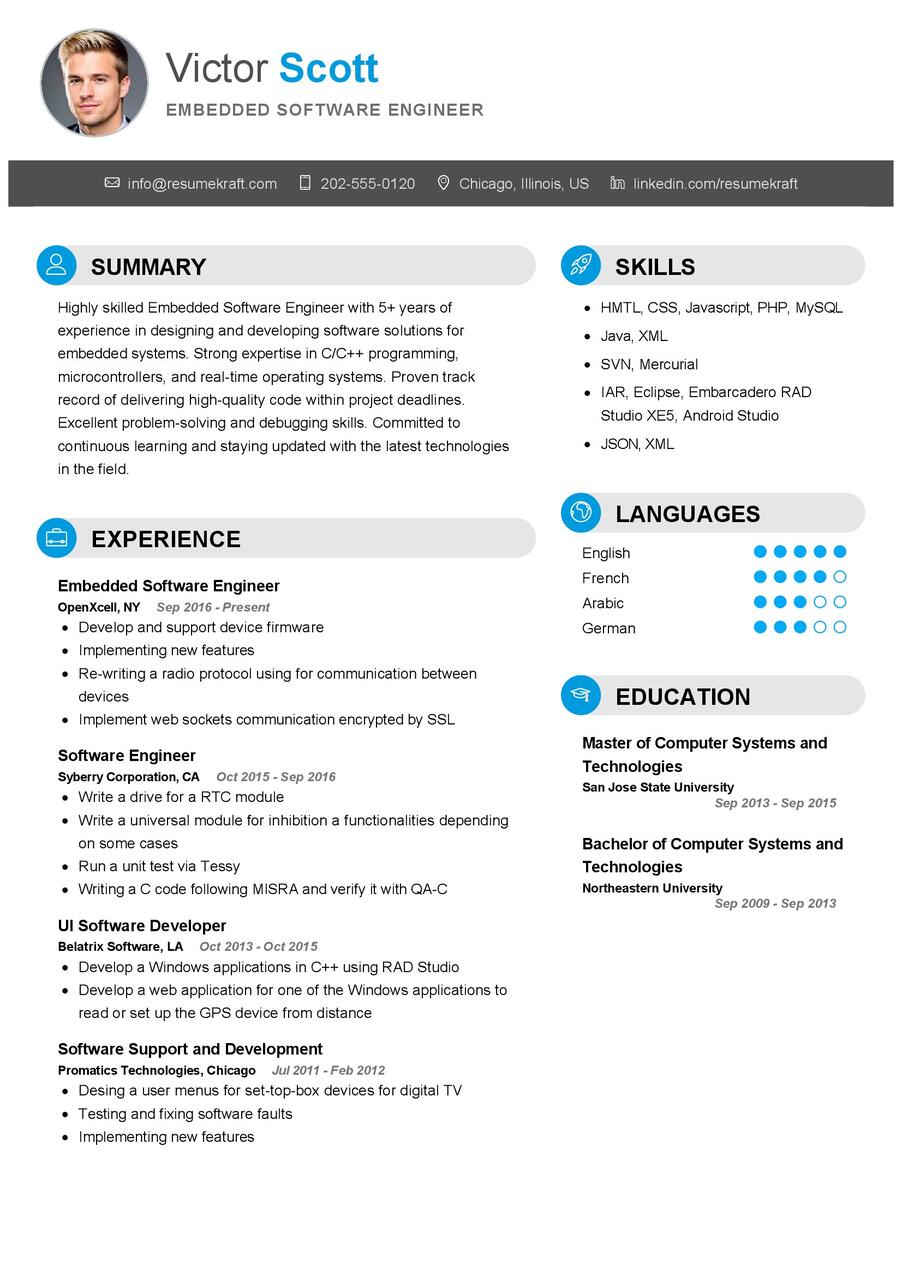 Embedded Software Engineer CV Sample in 2024 - ResumeKraft