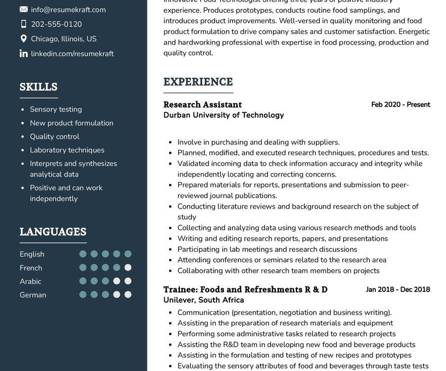 Food Technologist CV Sample