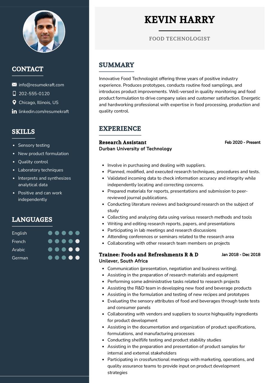 Food Technologist Cv Sample In 2024 - Resumekraft