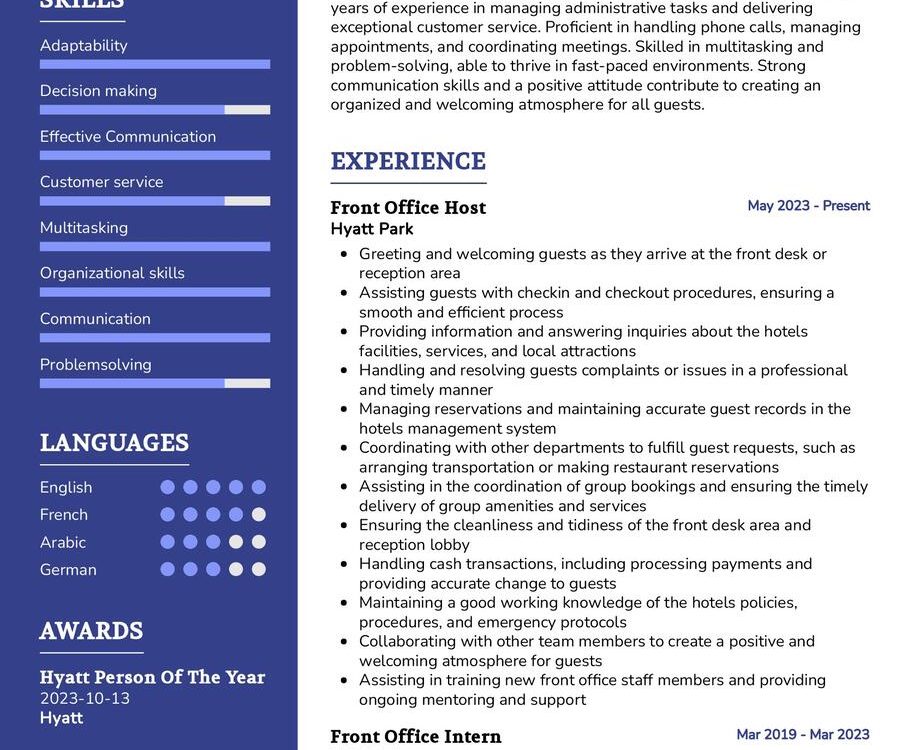 front-office-cv-sample-in-2025-resumekraft