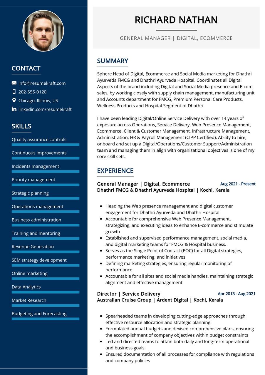 General Manager Digital Ecommerce Resume Sample In 2024 - ResumeKraft