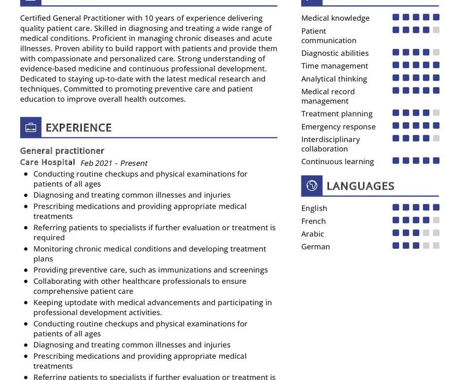 General Practitioner Resume Sample