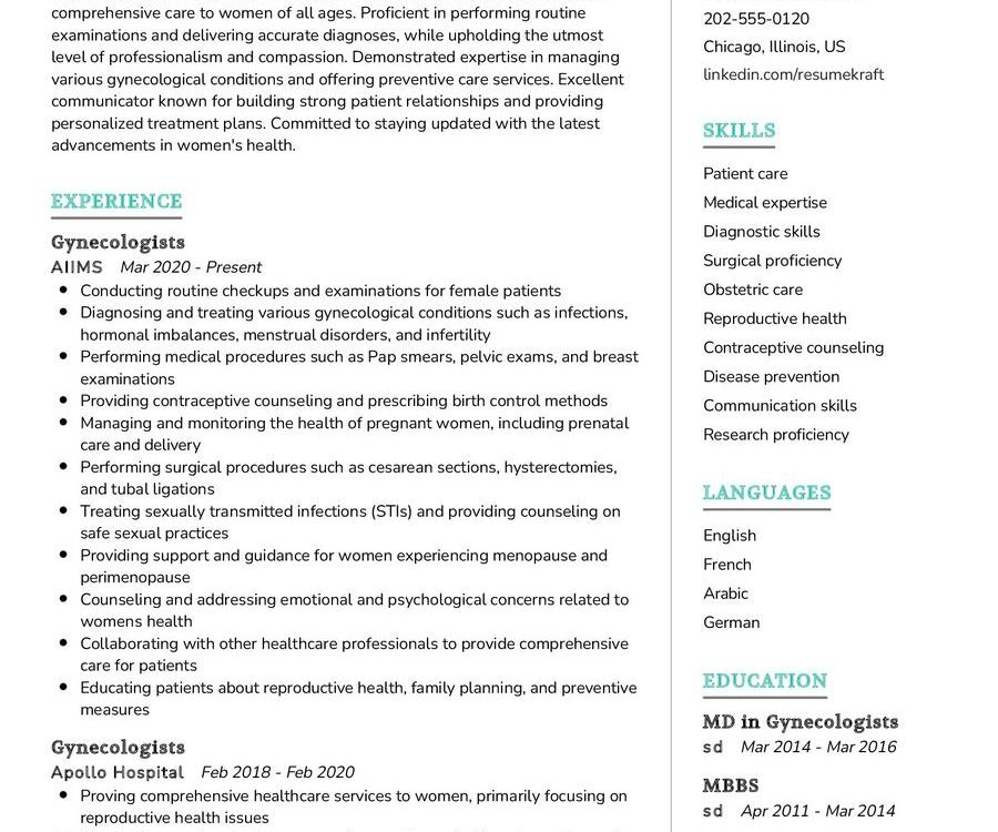 Gynecologists Resume Sample