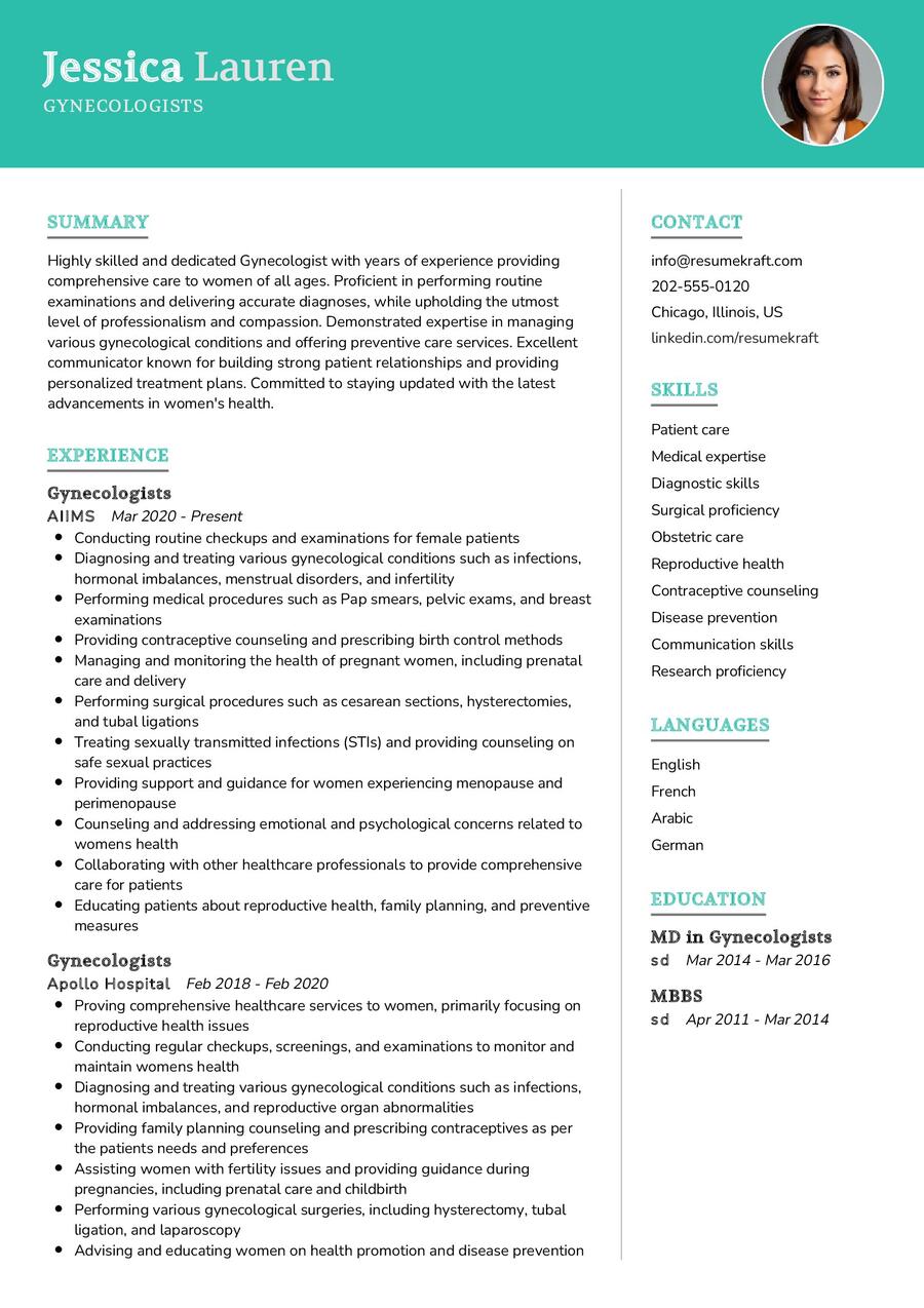 Gynecologists Resume Sample