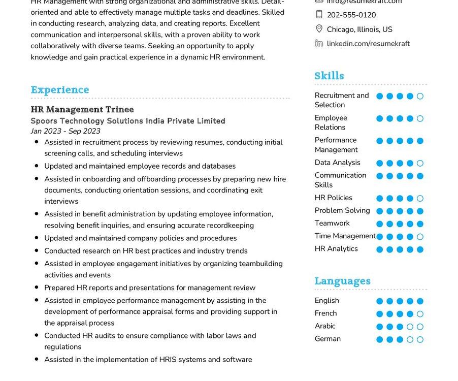 HR Management Trainee CV Sample in 2024 - ResumeKraft