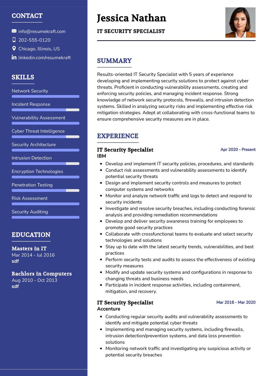 IT Security Specialist Resume Sample