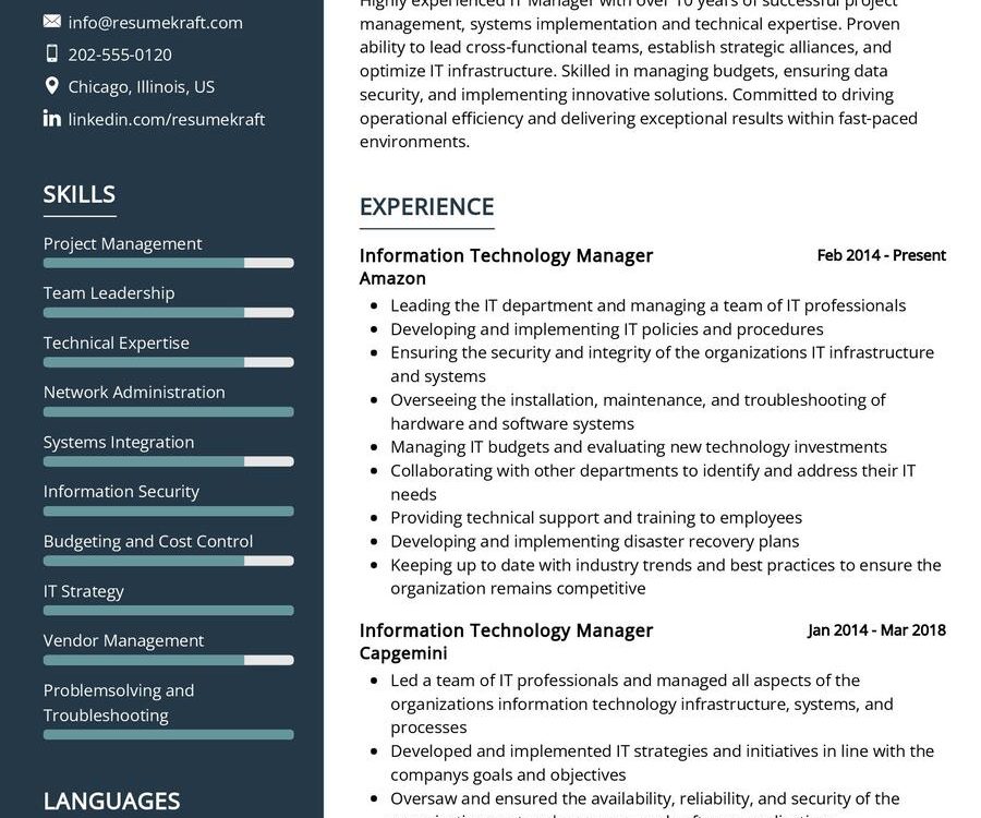 Information Technology Manager Resume Sample in 2024 ResumeKraft