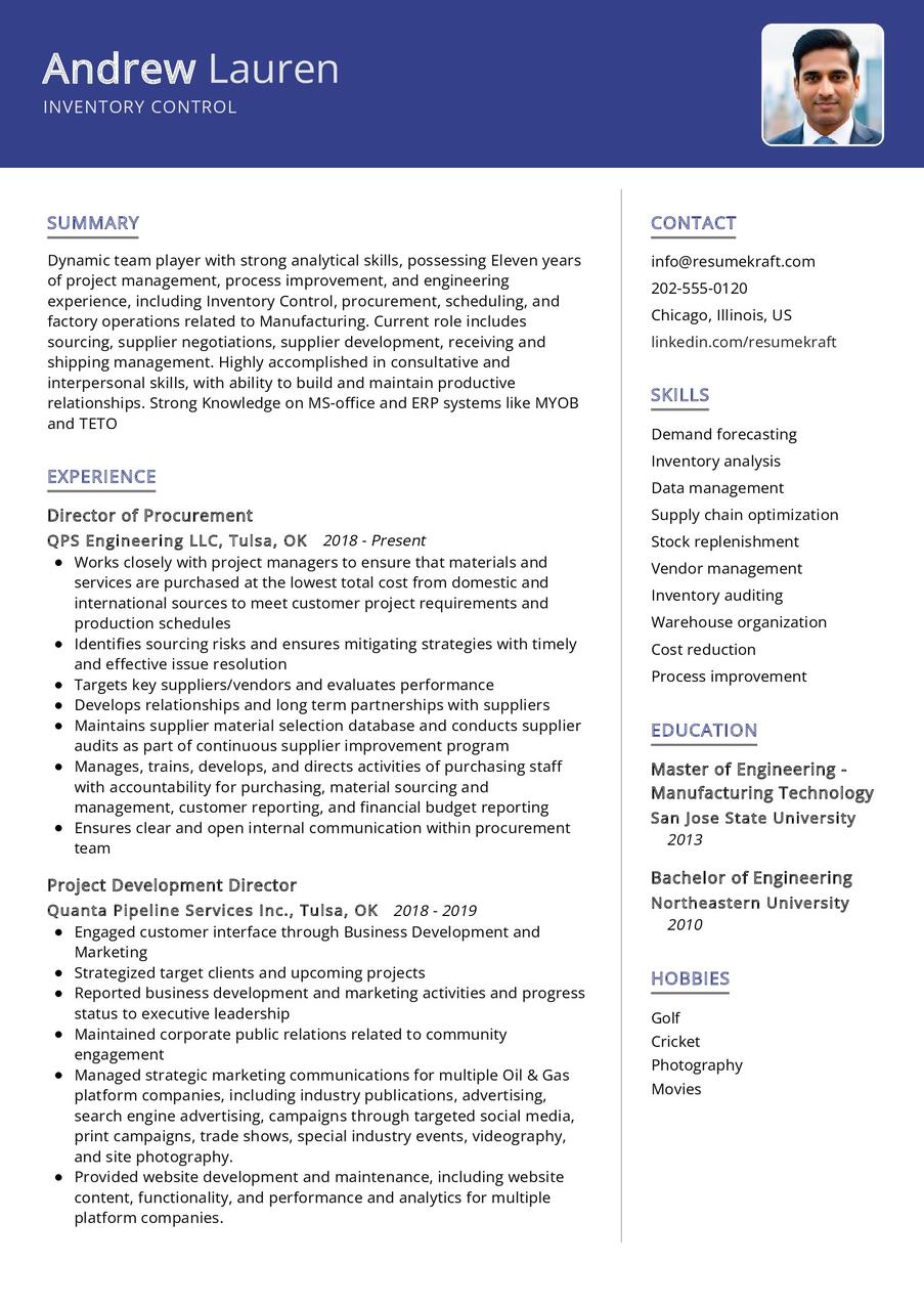 Inventory Control CV Example in 2024 - ResumeKraft