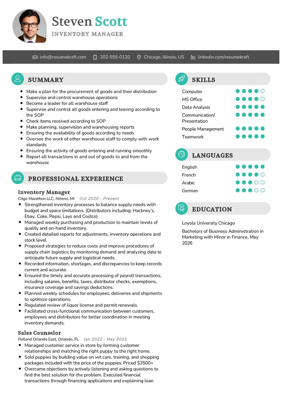 Inventory Manager CV Example In 2024 ResumeKraft   Inventory Manager CV Example 