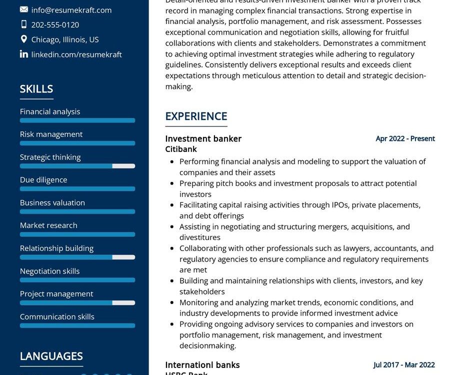 Investment Banker Resume Sample In 2024 - Resumekraft