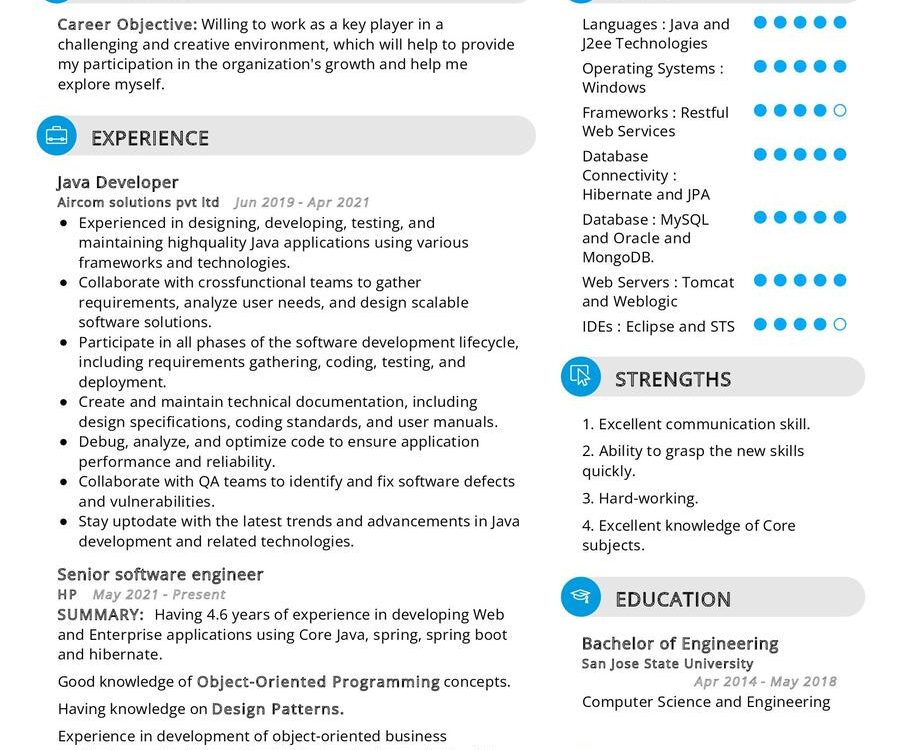 Java Developer CV Example in 2024 - ResumeKraft