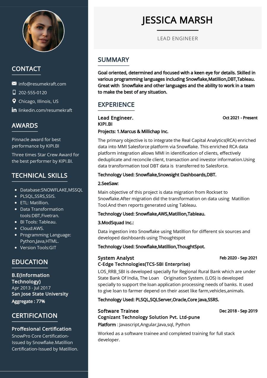 Lead Engineer Resume Sample