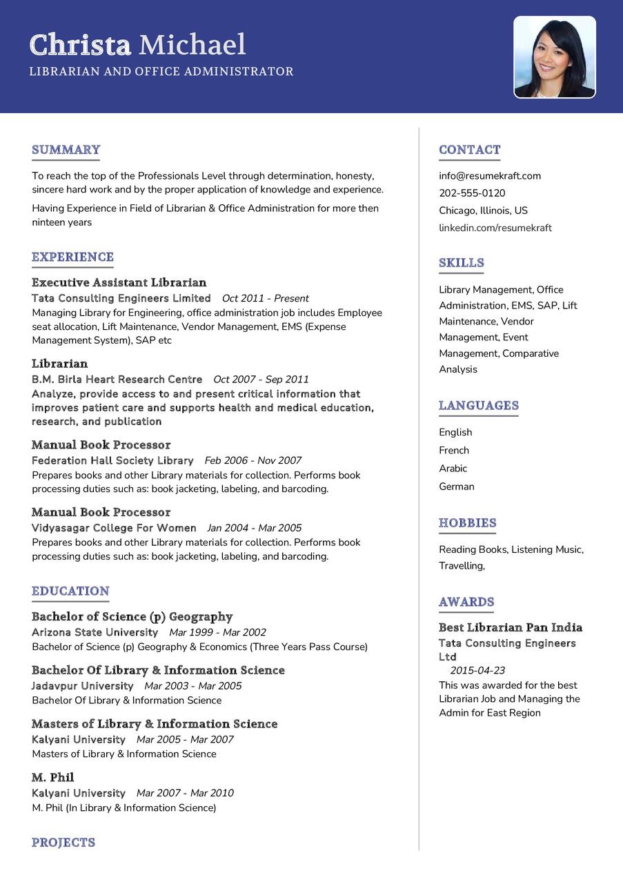 Librarian And Office Administrator Cv Sample In 2024 Resumekraft 7627