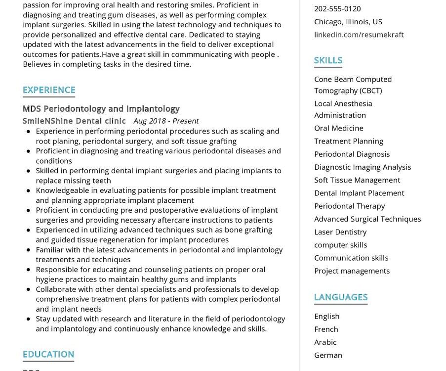 MDS Periodontology & Implantology CV Sample