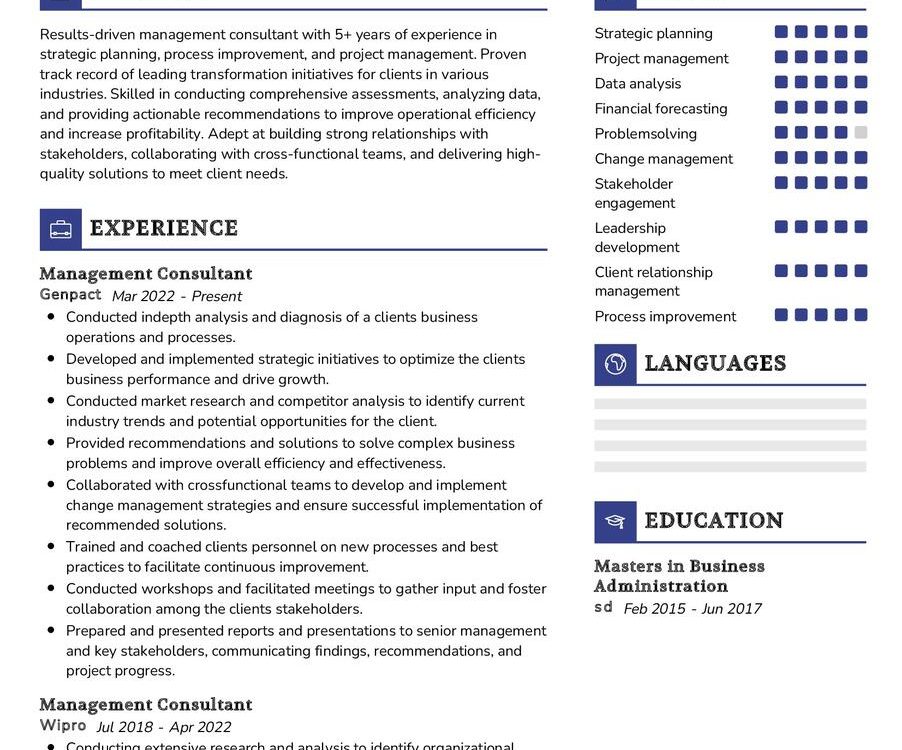 Management Consultant Resume Sample In 2024 Resumekraft