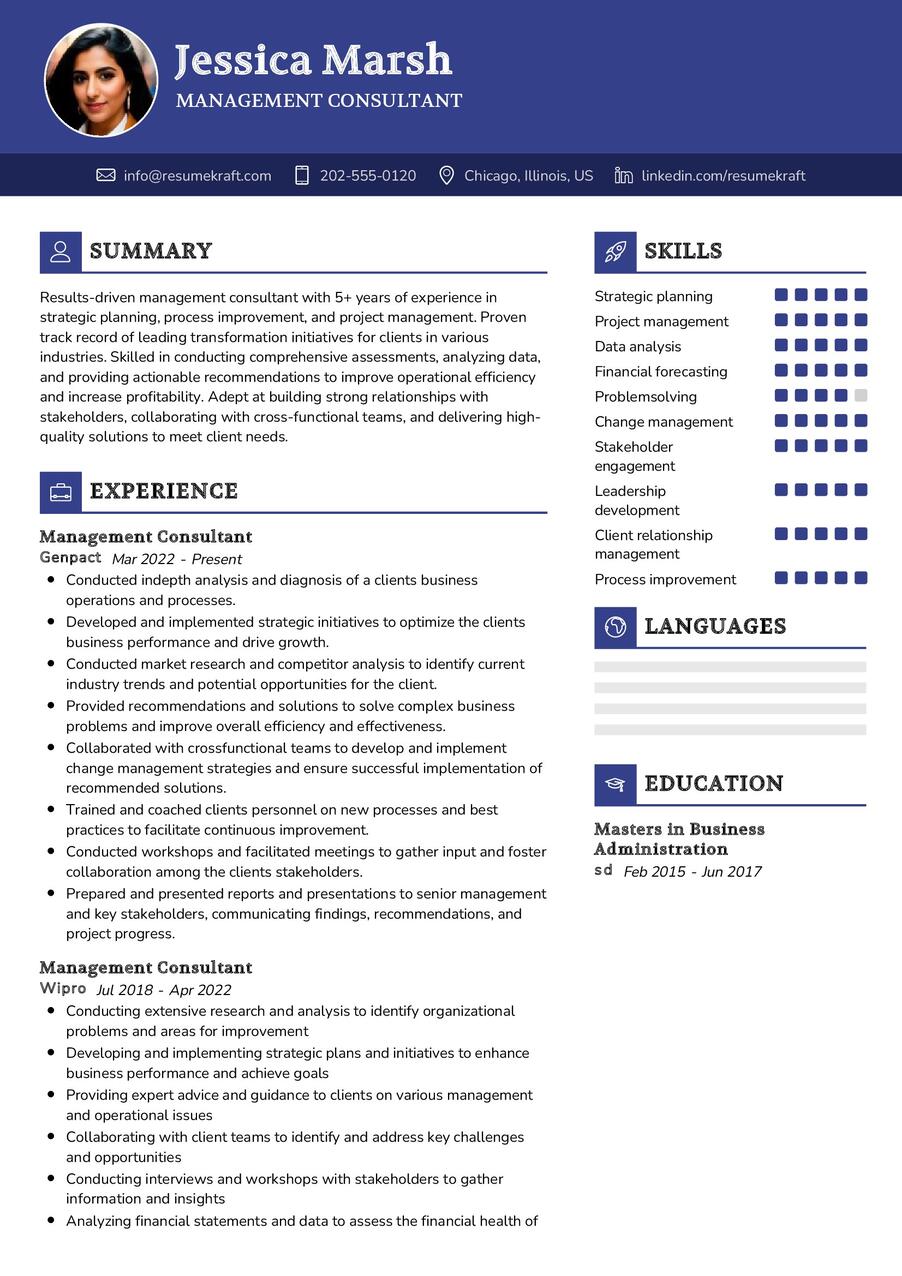 Management Consultant Resume Sample in 2024 ResumeKraft