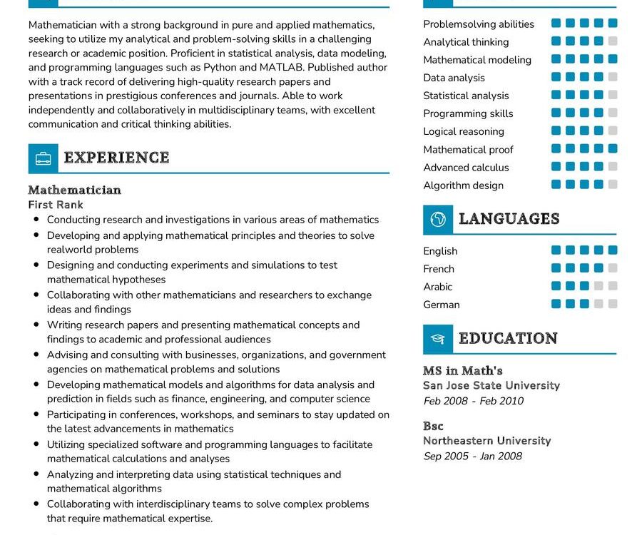 Mathematician Resume Sample