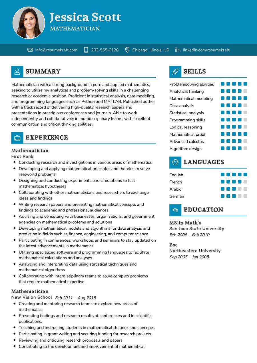 Mathematician Resume Sample in 2024 - ResumeKraft