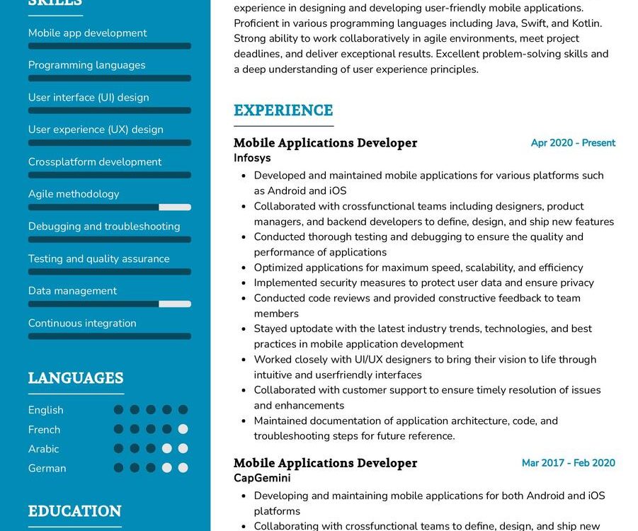 Mobile Applications Developer Resume Sample in 2024 - ResumeKraft