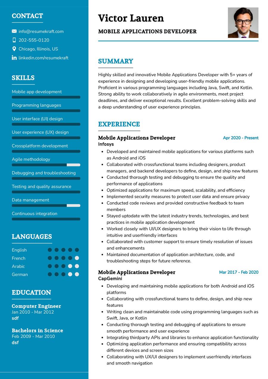 Mobile Applications Developer Resume Sample
