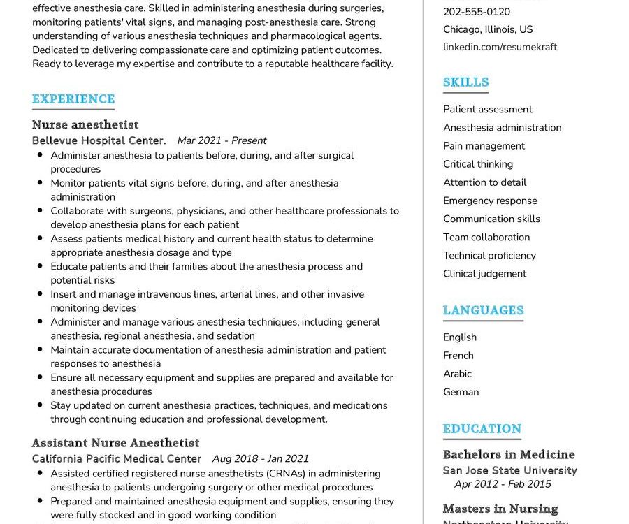 Nurse Anesthetist Resume Sample in 2024 - ResumeKraft