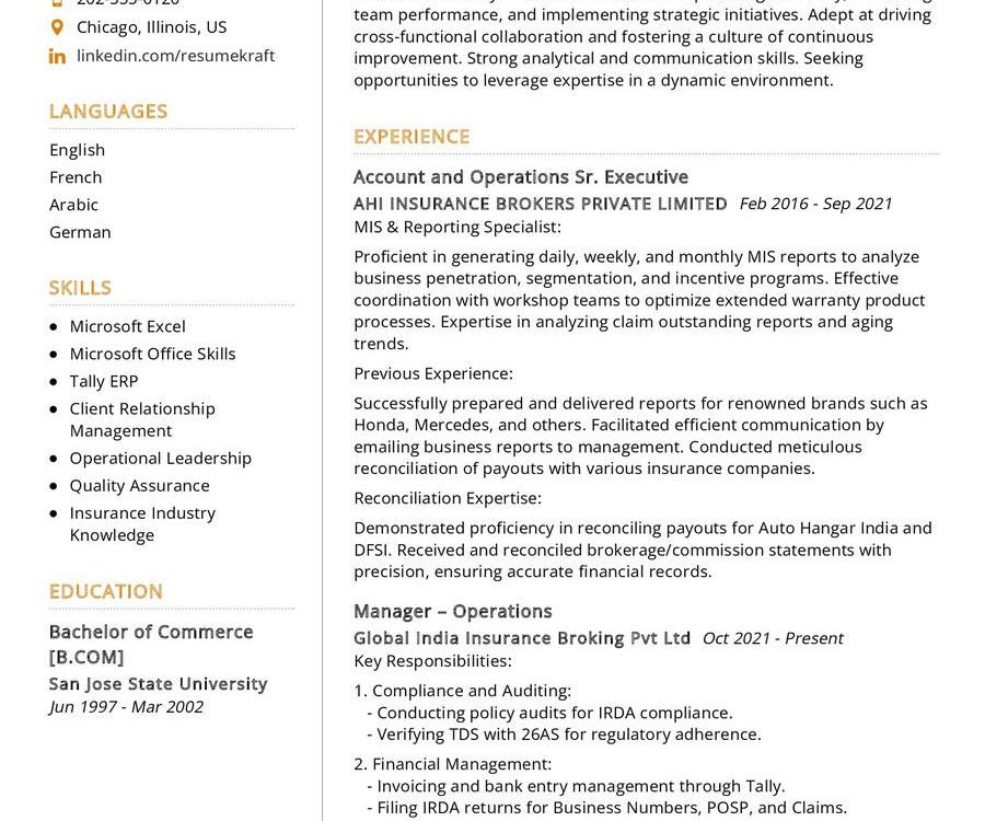 Operation Manager CV Example