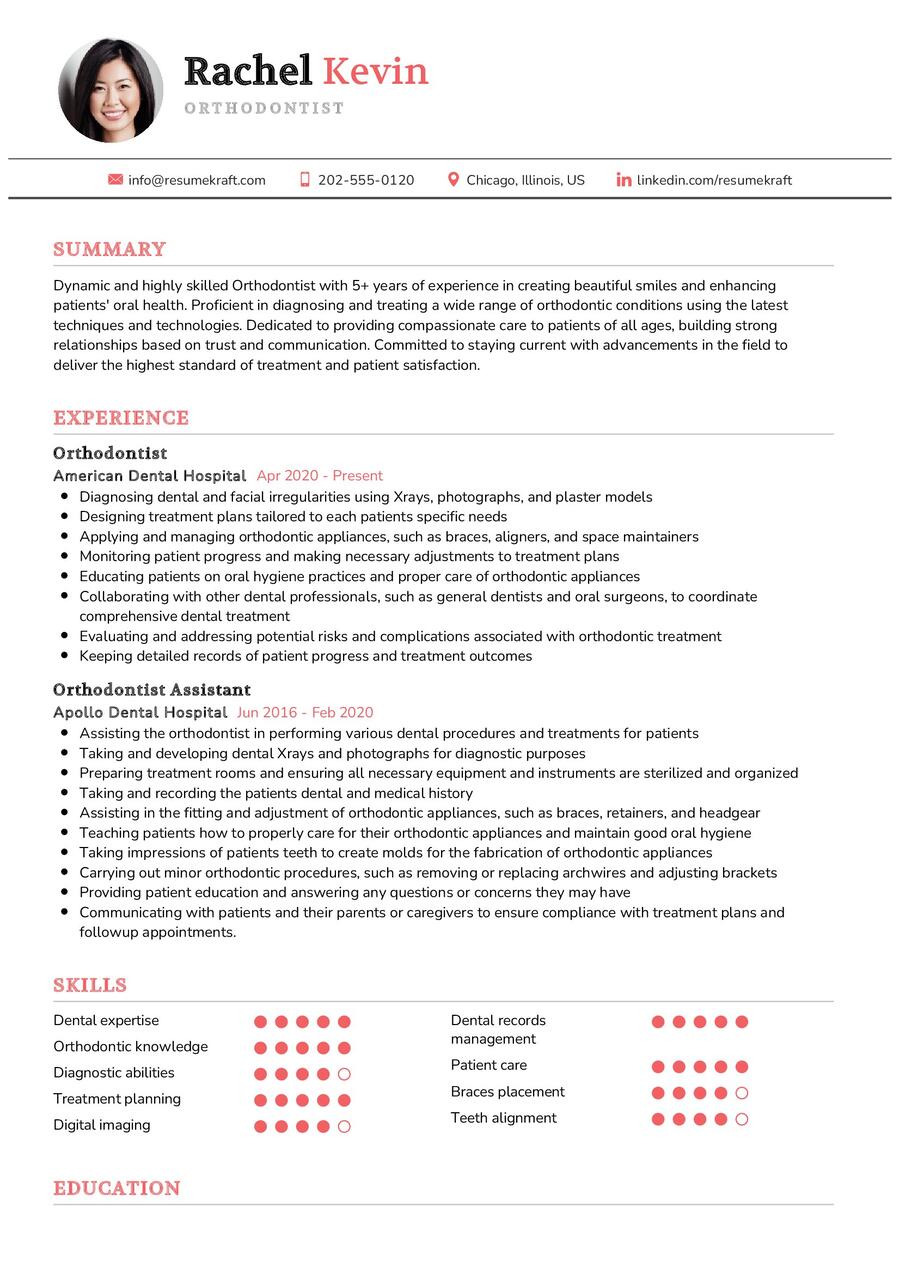 Orthodontist Resume Sample in 2024 - ResumeKraft