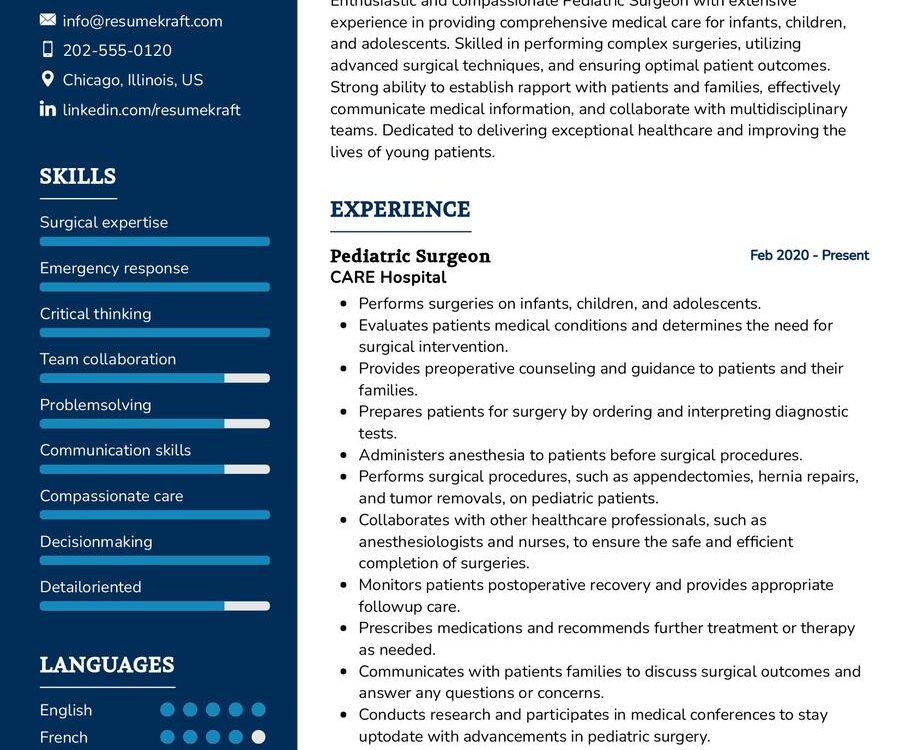 Pediatric Surgeon Resume Sample