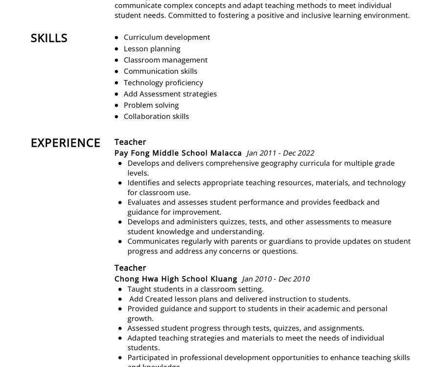 Online Teacher CV Sample in 2025 - ResumeKraft