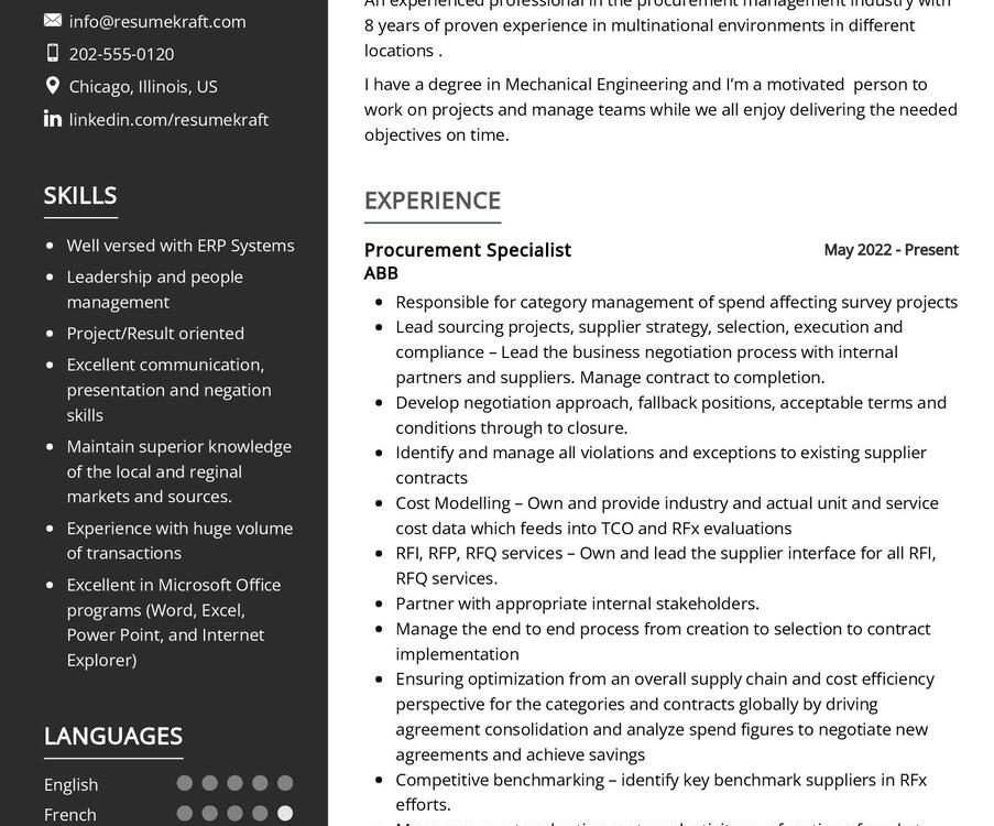 Procurement Specialist CV Example
