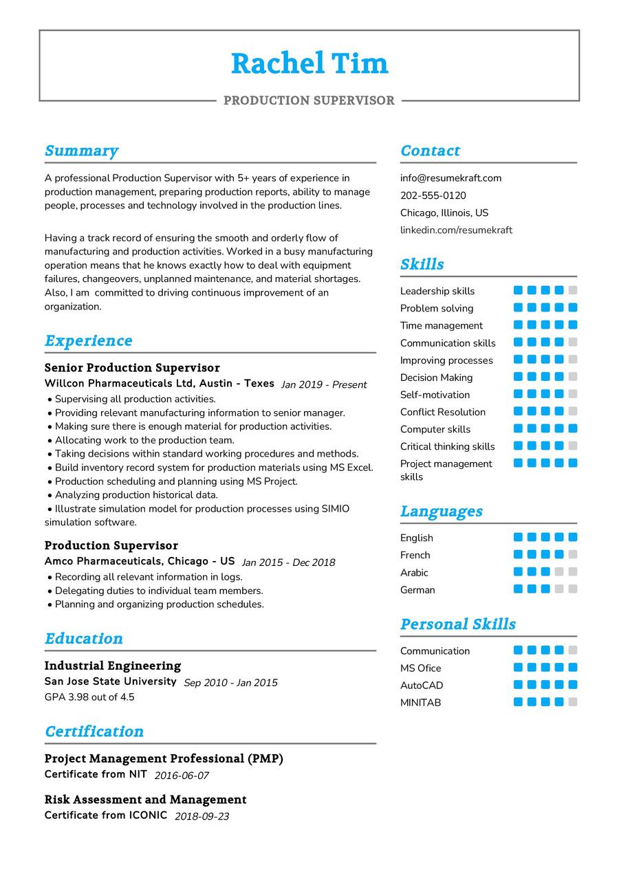 Production Supervisor CV Sample In 2024 ResumeKraft   Production Supervisor CV Sample 