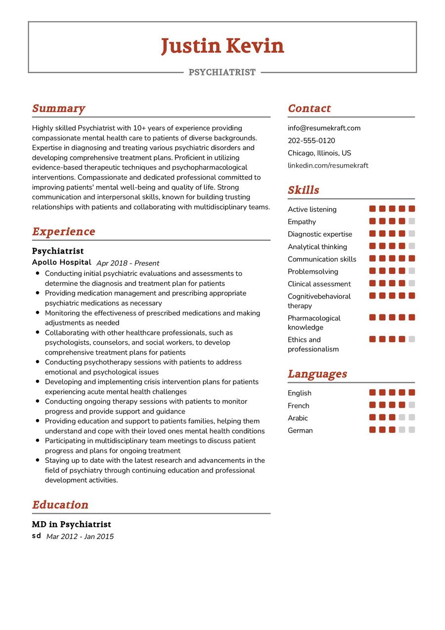 Psychiatrist Resume Sample