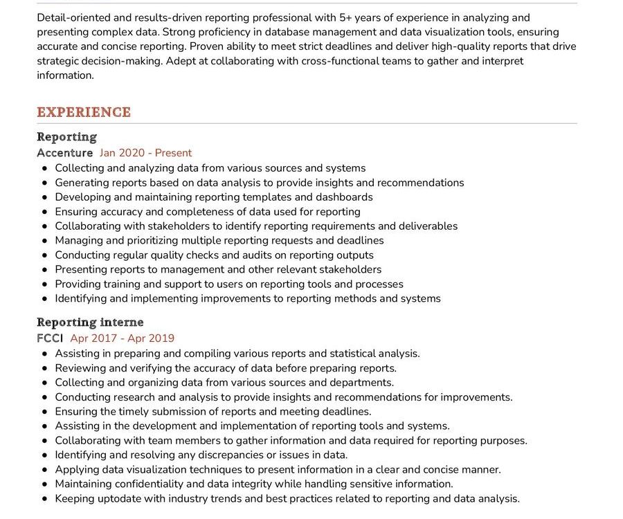 reporting structure in resume