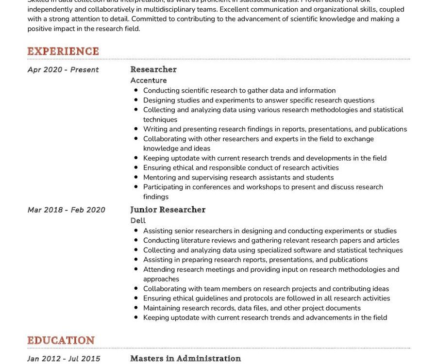 Researcher Resume Sample
