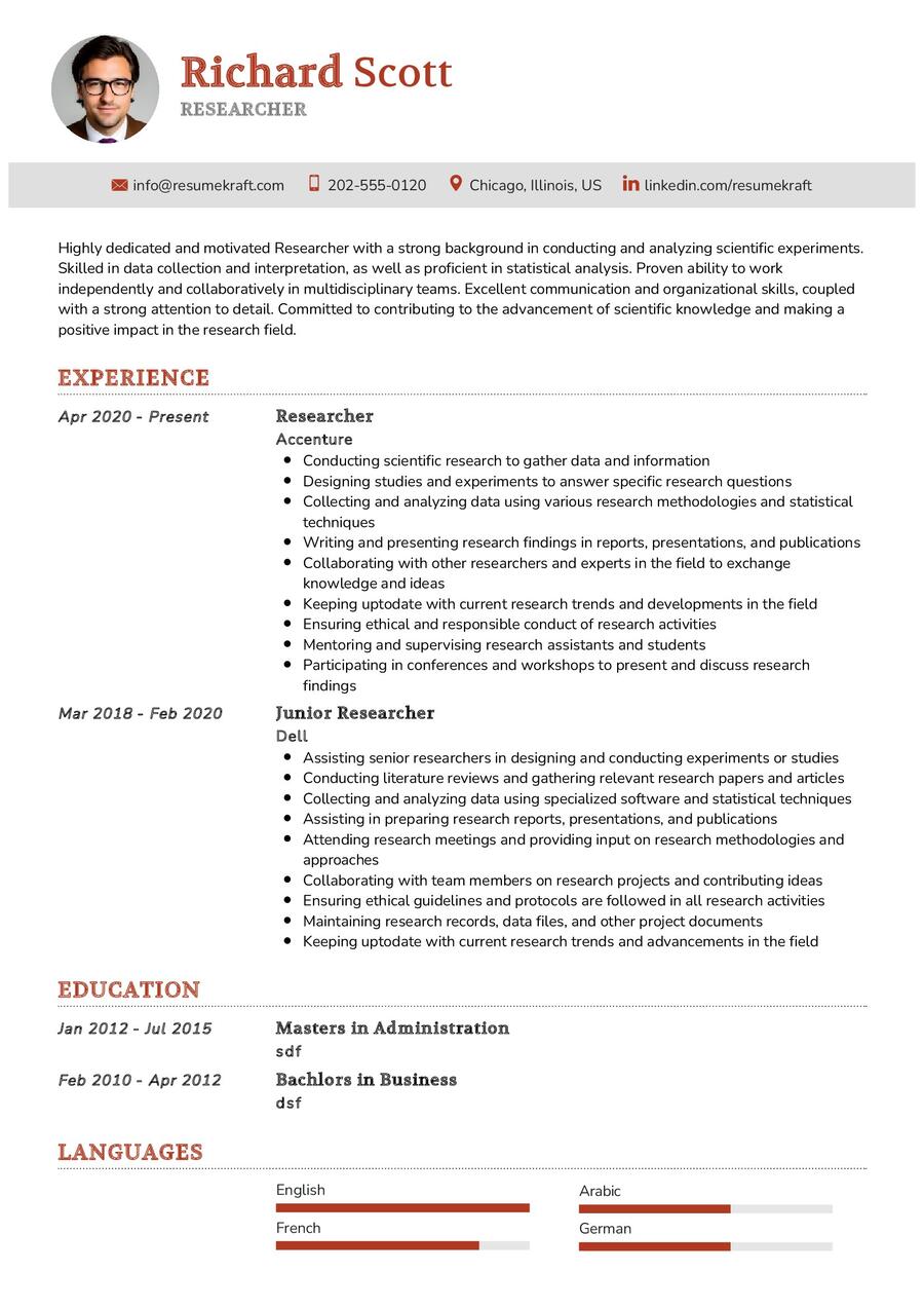 Researcher Resume Sample in 2024 - ResumeKraft