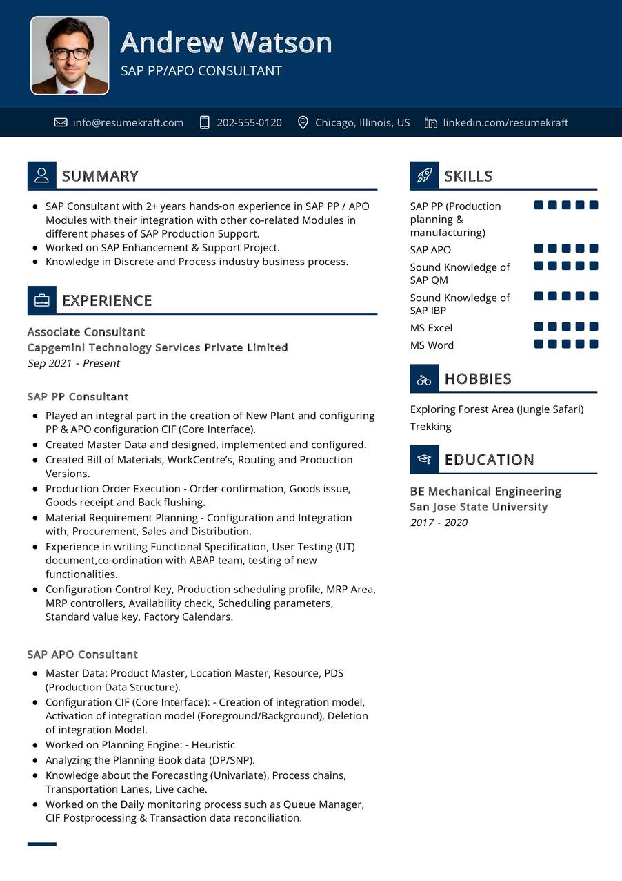 SAP PP_APO Consultant CV Example in 2024 ResumeKraft