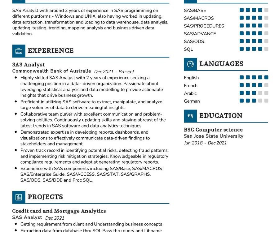 SAS Analyst CV Sample