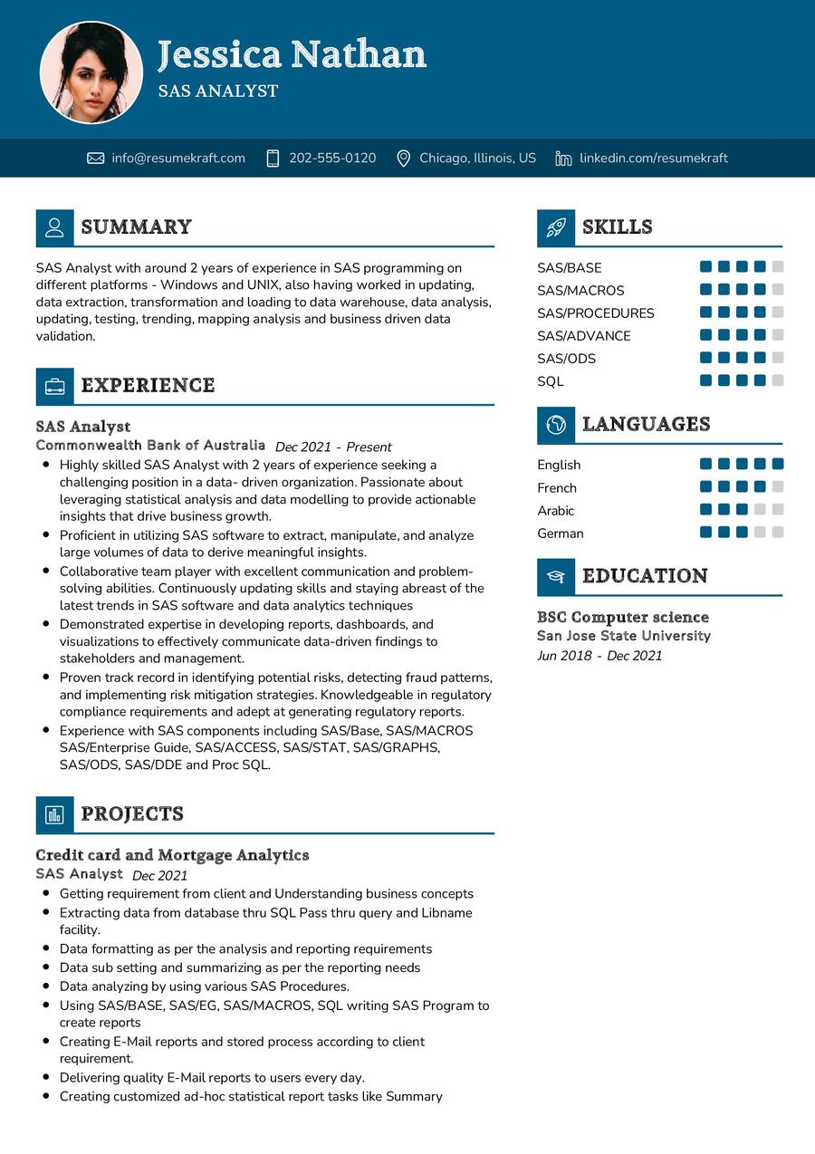 SAS Analyst CV Sample in 2024 - ResumeKraft