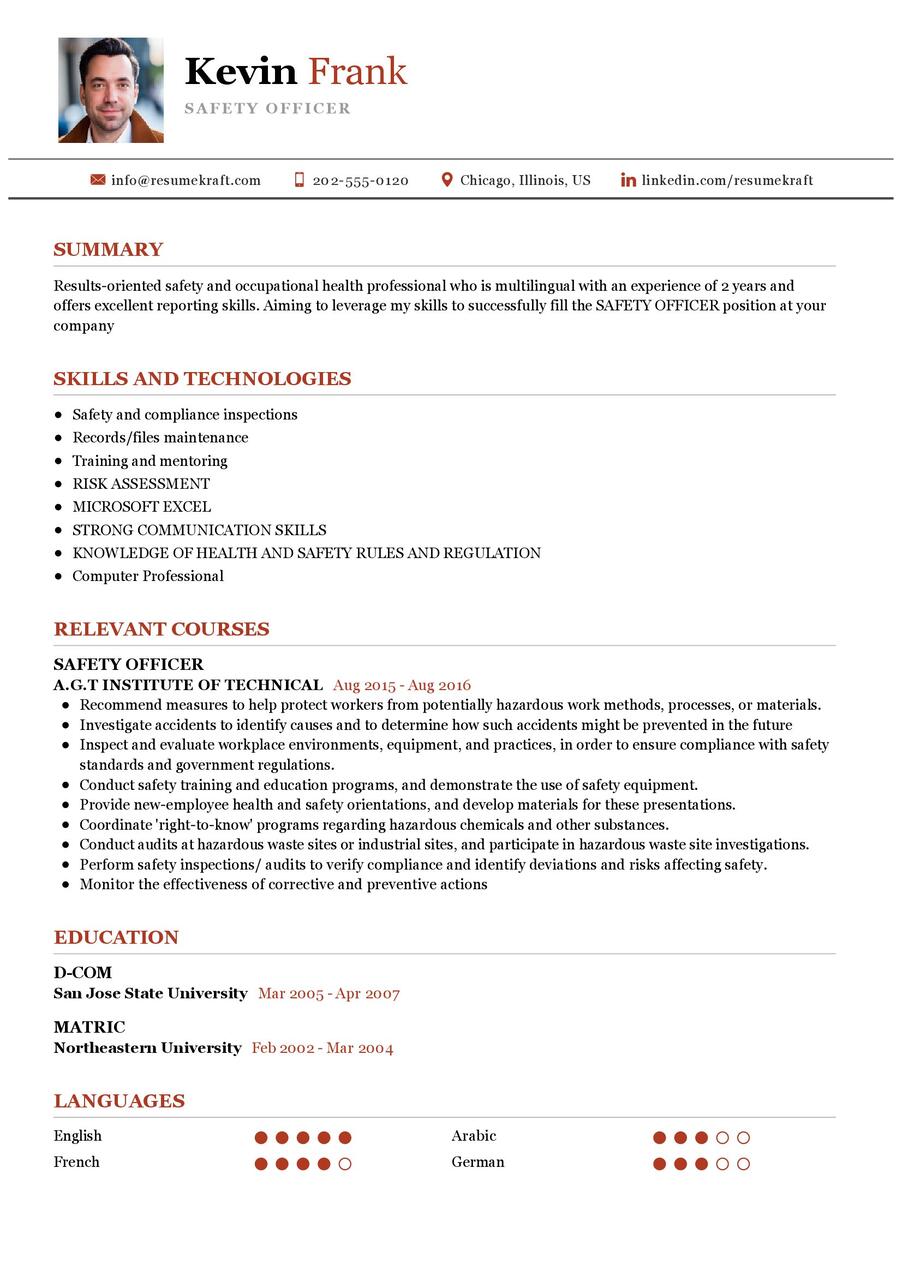 Safety Officer CV Sample in 2024 - ResumeKraft