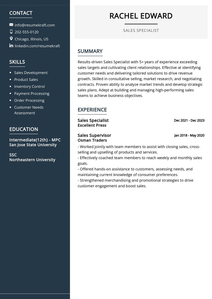 Sales Specialist Resume Sample In 2024 Resumekraft