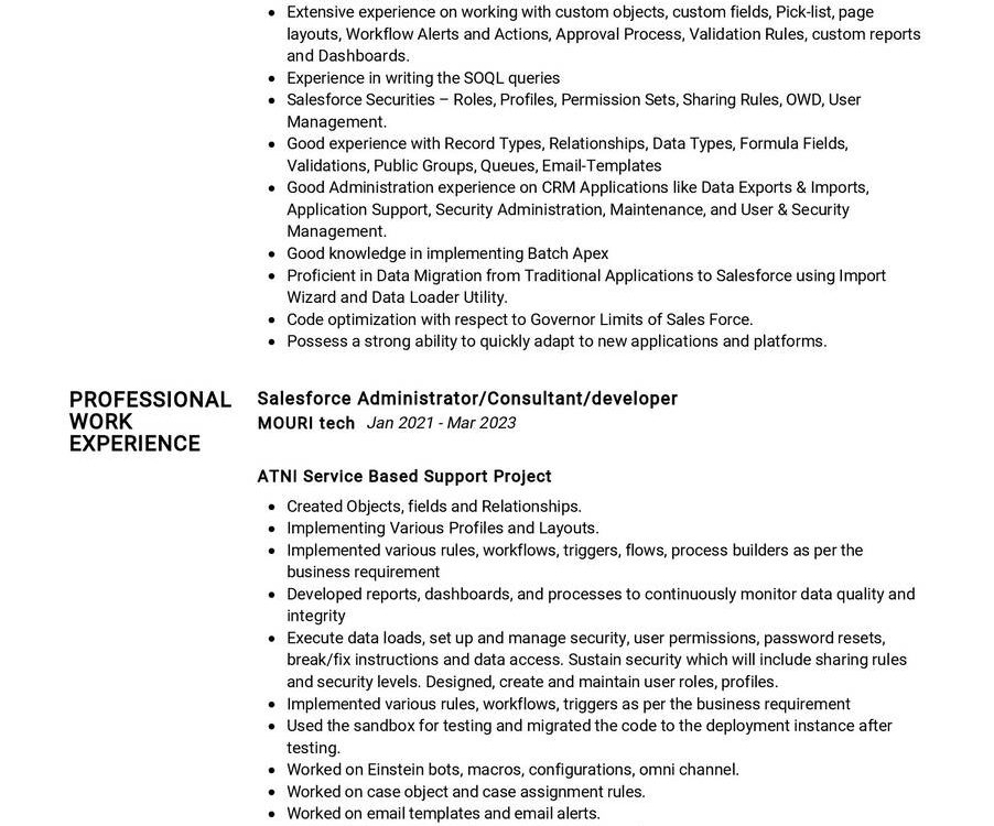 Salesforce Associate Resume Sample