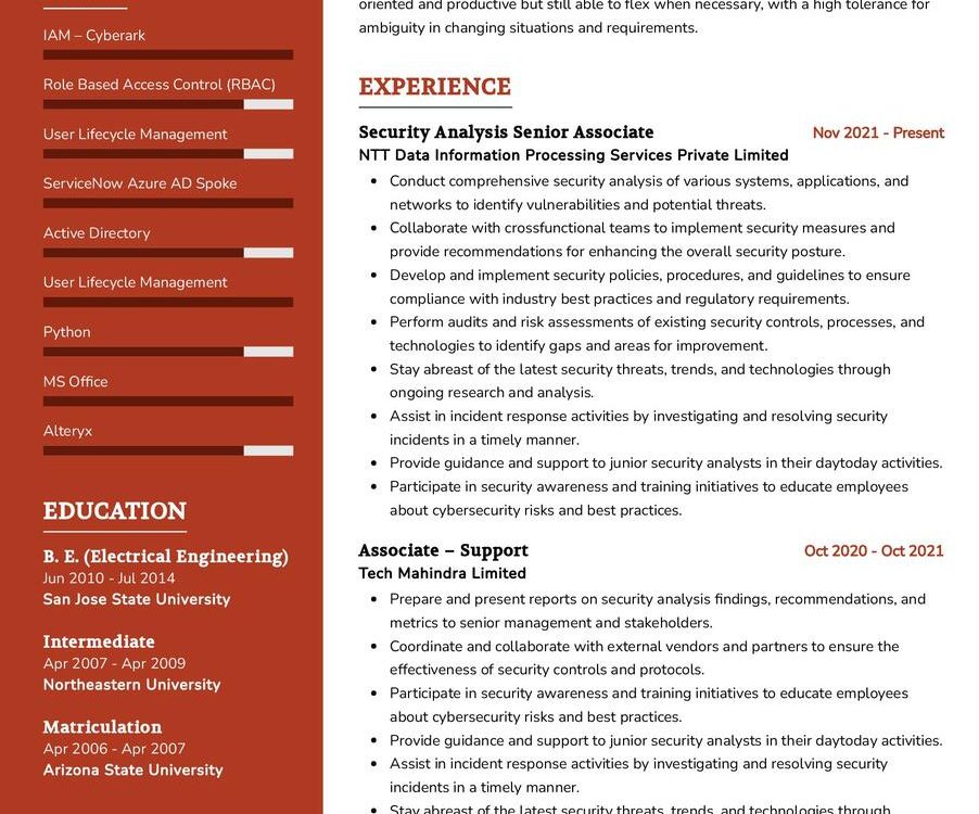 Security Analysis Senior Associate Cv Example In 2025 Resumekraft