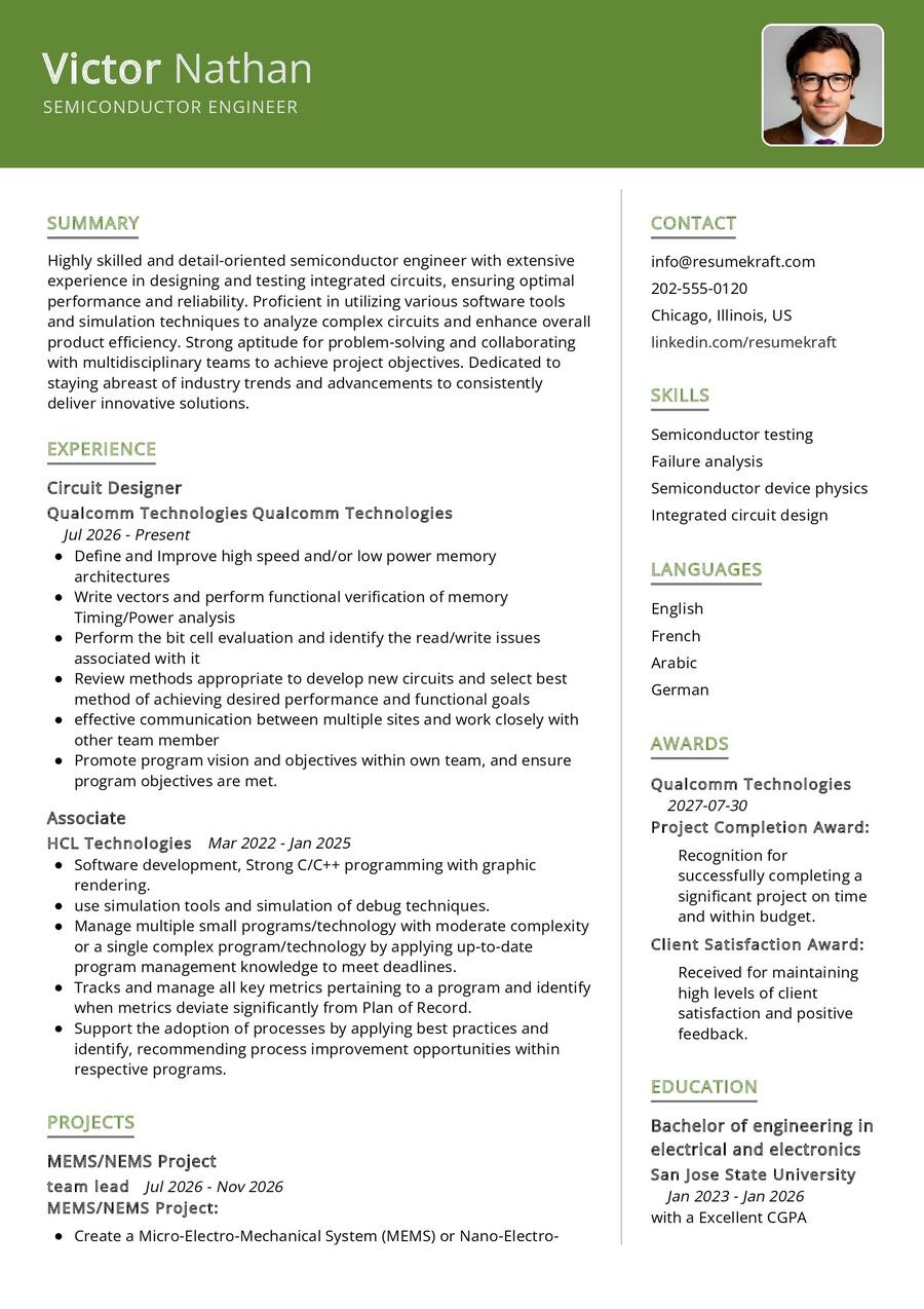 Semiconductor Engineer CV Example in 2024 - ResumeKraft